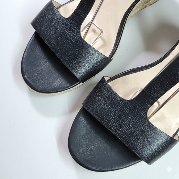 Cole Haan Size 8.5 Sandals Espadrille Black Leather Wedges Ankle T Strap Heels - Picture 7 of 9